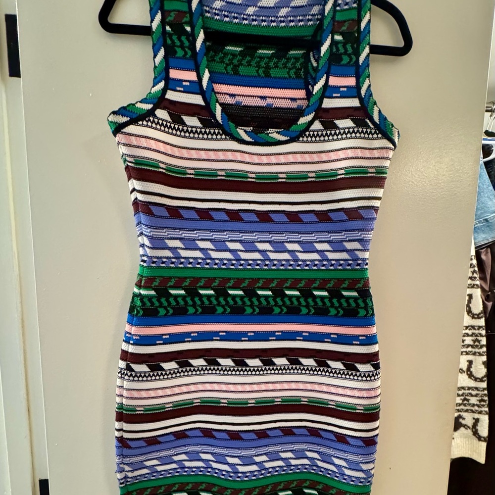 Christopher Kane Blue and Green Striped Mini Dress